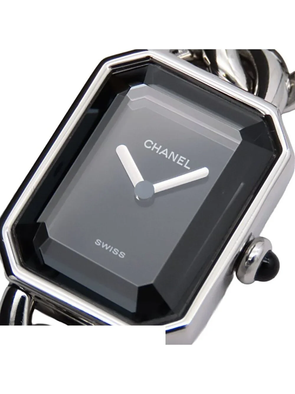 Chanel Premiere Black SS Chain L Watch Quartz Battery Powered